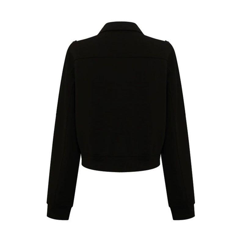 Ladies sweat jacket with decorative drawstring, zipper and shoulder patches Amarae