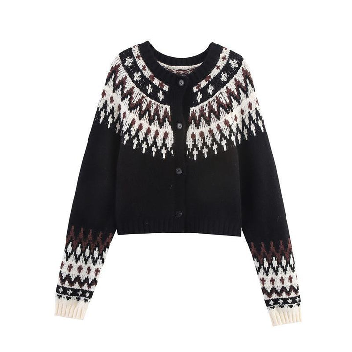 Ladies knitted winter coat with traditional pattern and buttons Lune London