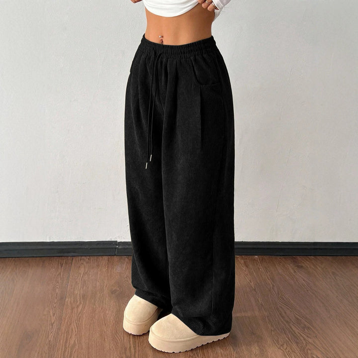 Ladies cord pants with wide leg, elastic waistband and drawstring Amarae