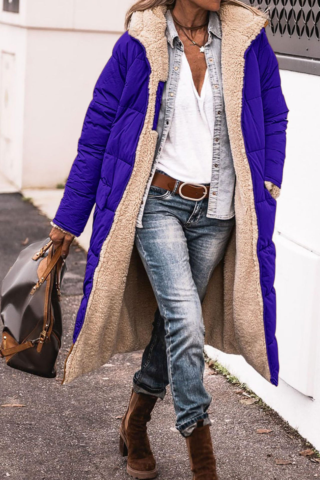 Ladies Long winter down jacket with luxurious inner lining Lune London