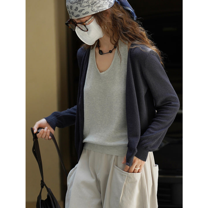 Women's fine knit cardigan with open front, ribbed hem and boxy silhouette Amarae