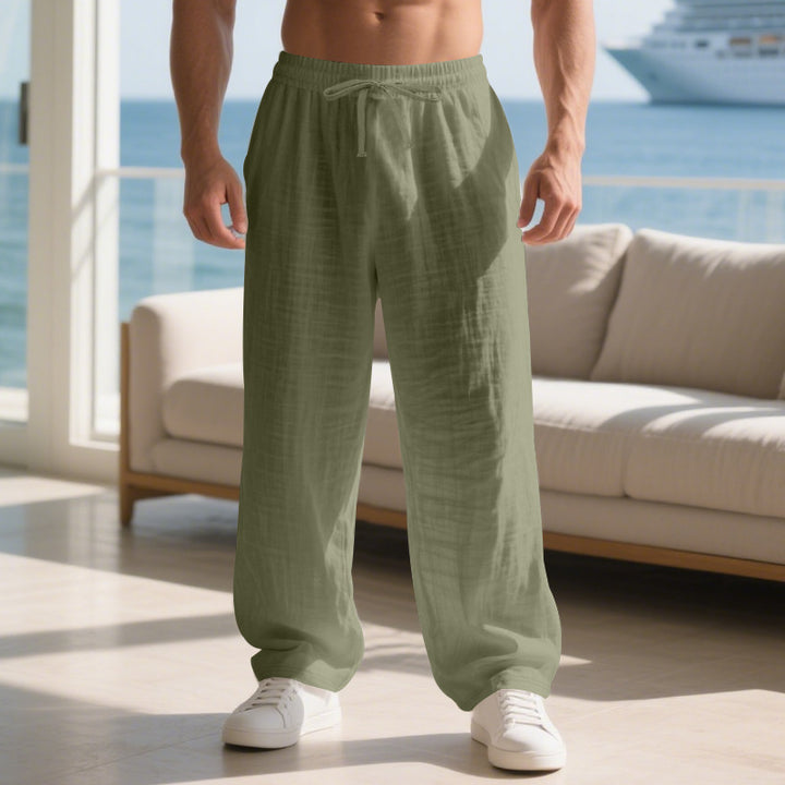 Men's casual summer pants made of lightweight linen fabric with an elastic waist and side pockets Lune London