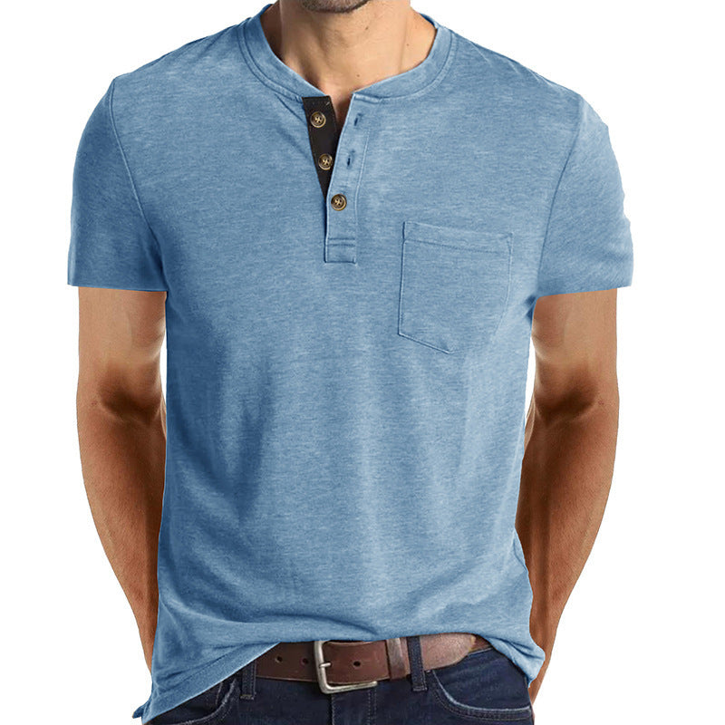 Lune London Short Sleeve Henley Shirt for Men with Pocket Detail