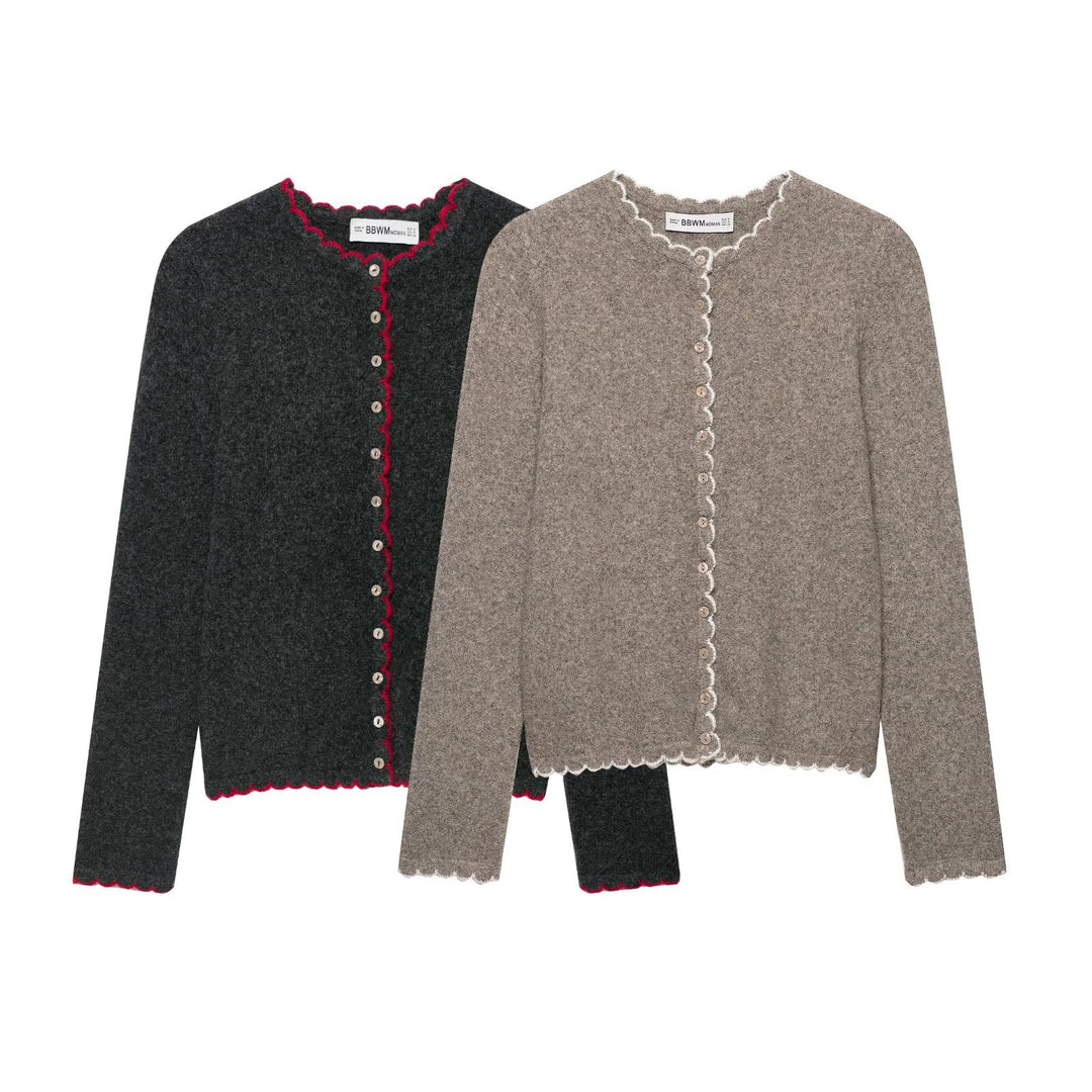 Ladies fine knit cardigan with shell edge and mother-of-pearl buttons Amarae