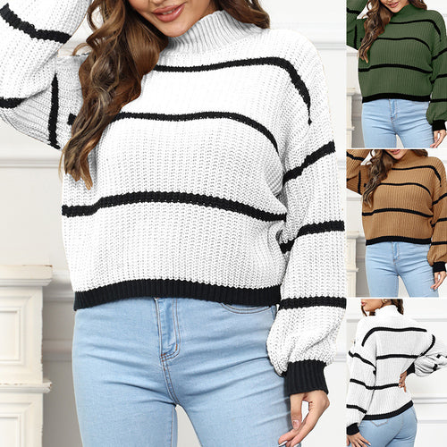 Thick knit sweater for ladies with color block pattern Amarae