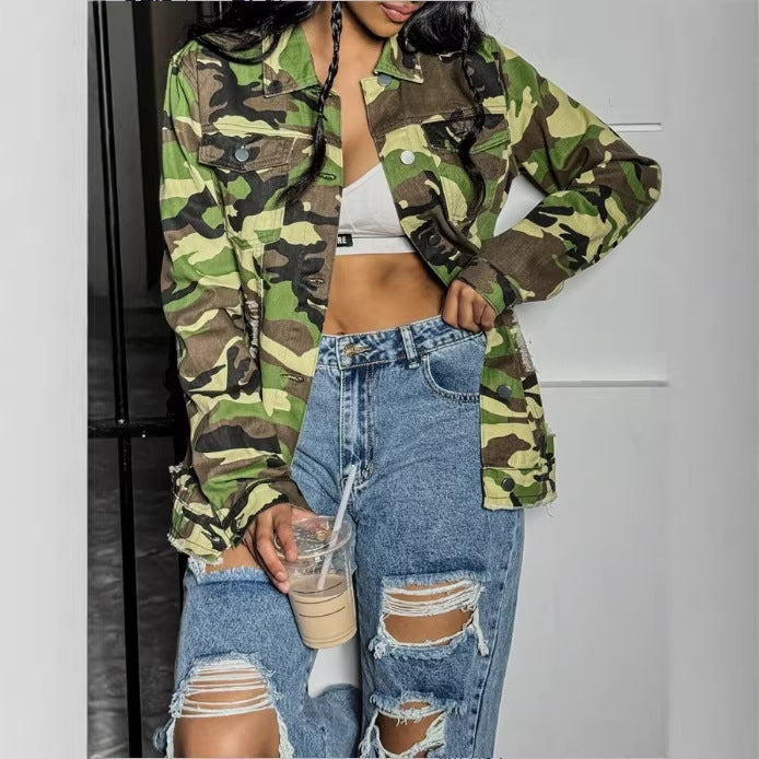 Women's Camouflage-Utility-Jacket in Oversized-Fieldstyle with Flap Pockets Amarae