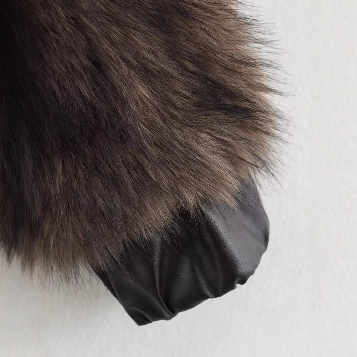 Ladies luxurious faux fur jacket with elastic belt Lune London