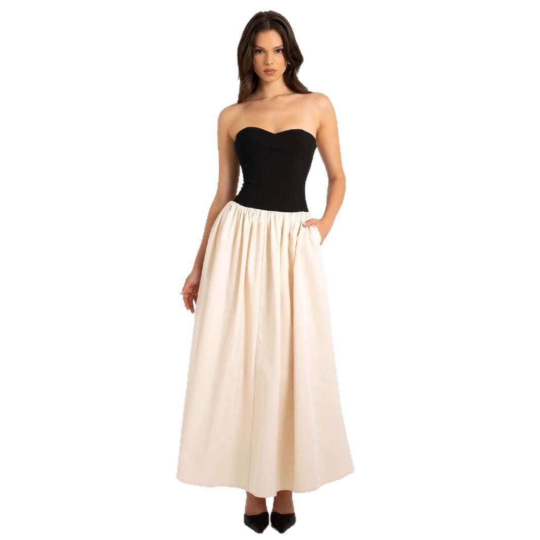 Women Long Evening Gown with Bustier Top and Flared Skirt Lune London