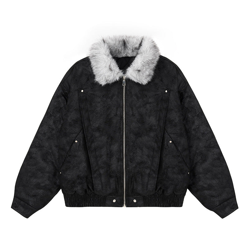 Women's Oversized Bomber Jacket with Faux Fur Collar and Elastic Hem Amarae