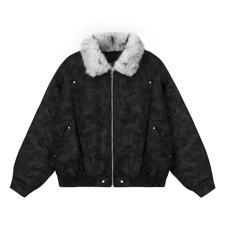 Women's Oversized Bomber Jacket with Faux Fur Collar and Elastic Hem Amarae