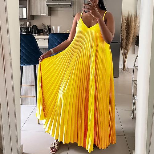 Maxi dress for women with pleated design and spaghetti straps Amarae