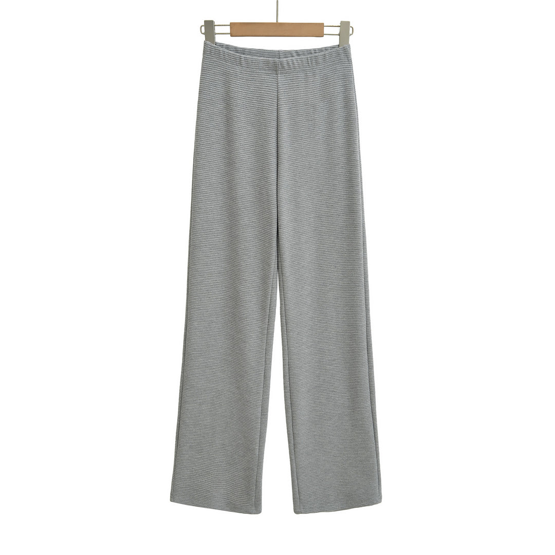Women's wide knit pants with waffle structure and high waistband Amarae
