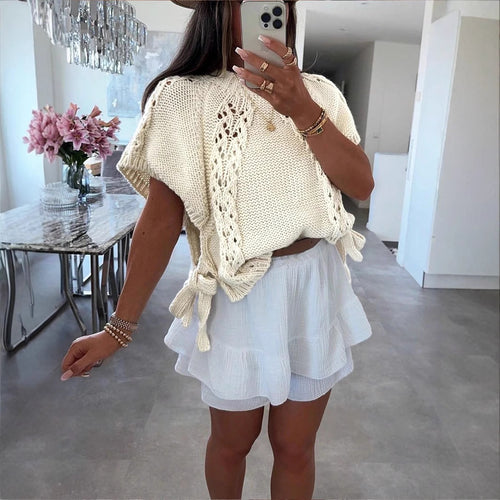Knit sweater for women with modern cable details Amarae