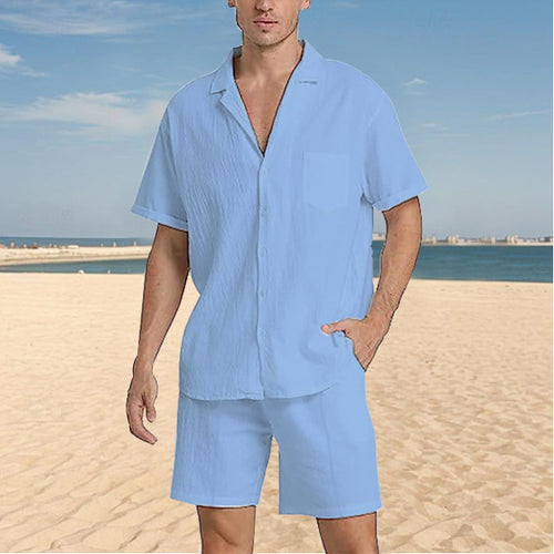 Casual short sleeve shirt for men with textured design and matching shorts Amarae