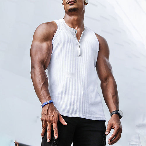 Men's sleeveless sports tank top with button placket and breathable fabric Amarae