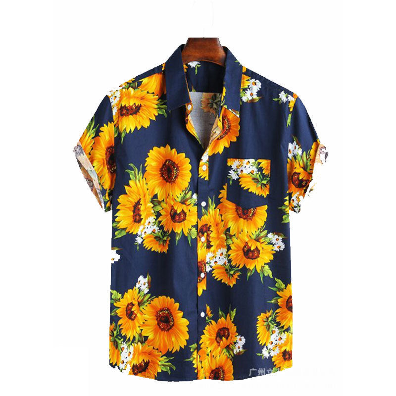 Short sleeve shirt for men with colorful sunflower pattern and lightweight cotton fabric Lune London