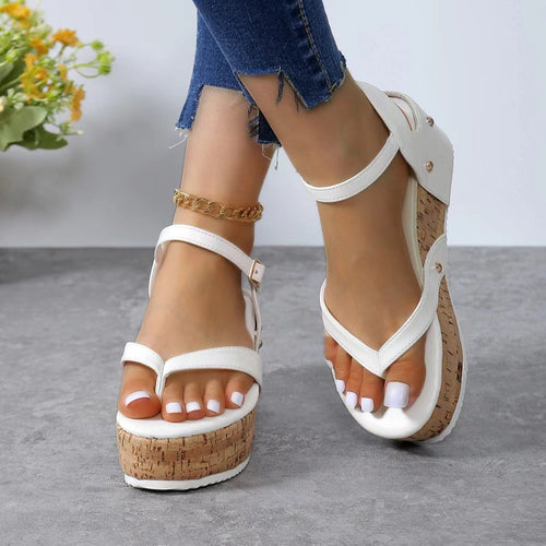 Wedge sandals for women with elastic strap design and cork-like sole Amarae