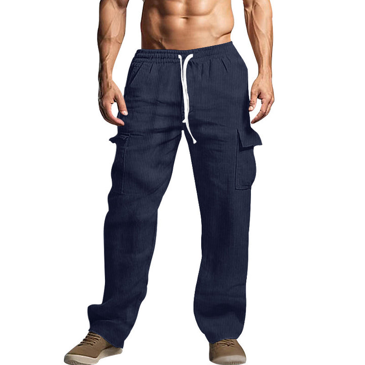 Men's cargo pants in comfortable textured material with adjustable waist Lune London