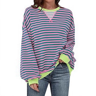 Women casual sweater with striking striped pattern and elastic edges Amarae