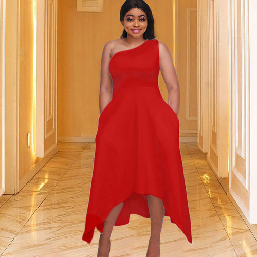Asymmetrical cocktail dress for women with one strap and Amarae belt