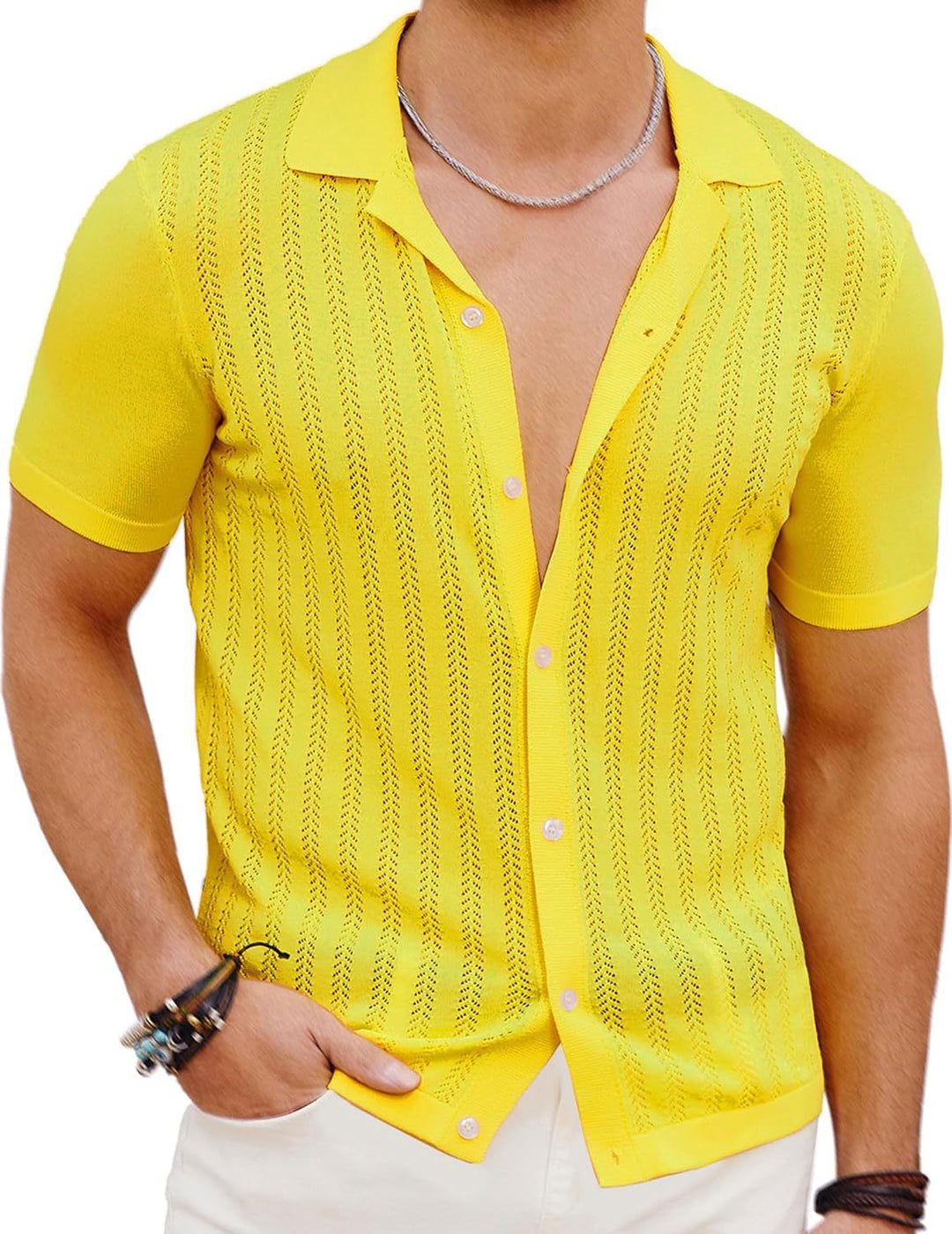 Short Sleeve Knit Shirt for Men with Textured Design Amarae