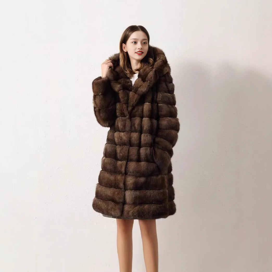 Ladies Luxurious Faux Fur Coat with Trendy Patchwork Design Lune London
