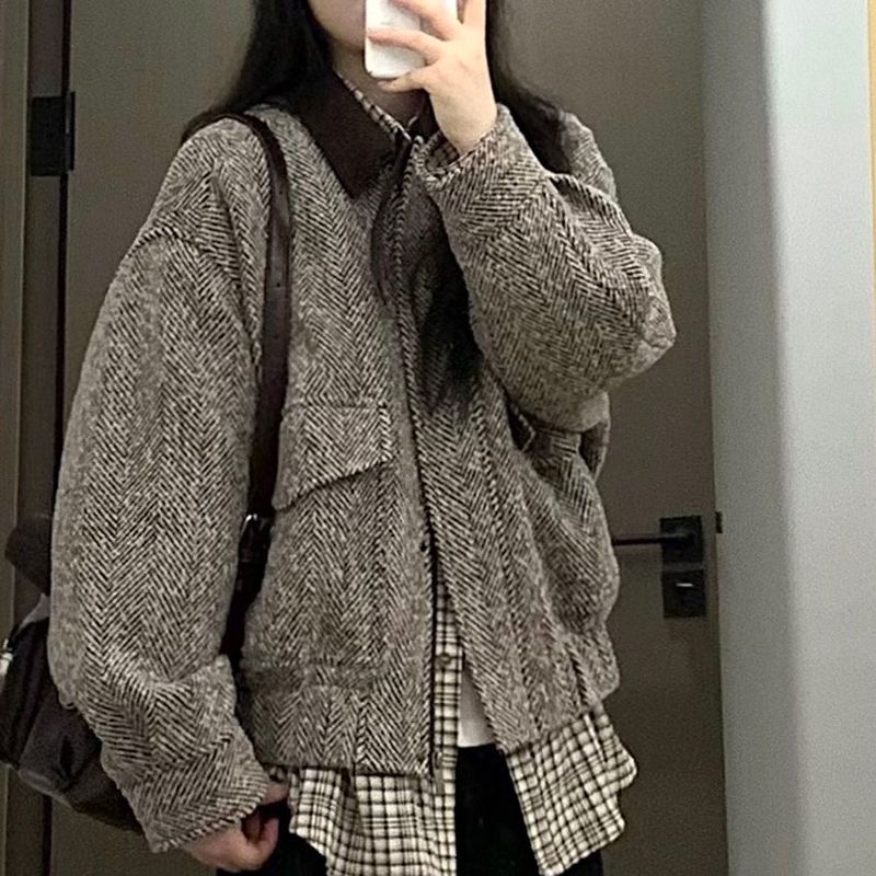 Veste en laine décontractée pour femmes avec motif à carreaux Chic & Stil