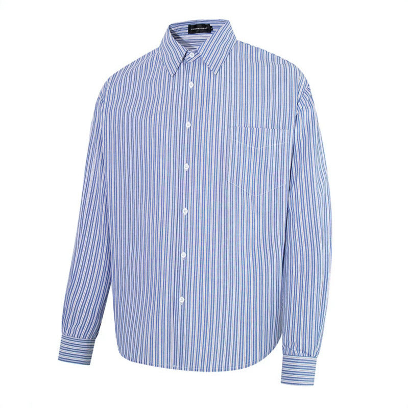 Men's Oversize Shirt made of cotton blend with fine stripes, Kent collar and chest pocket Amarae