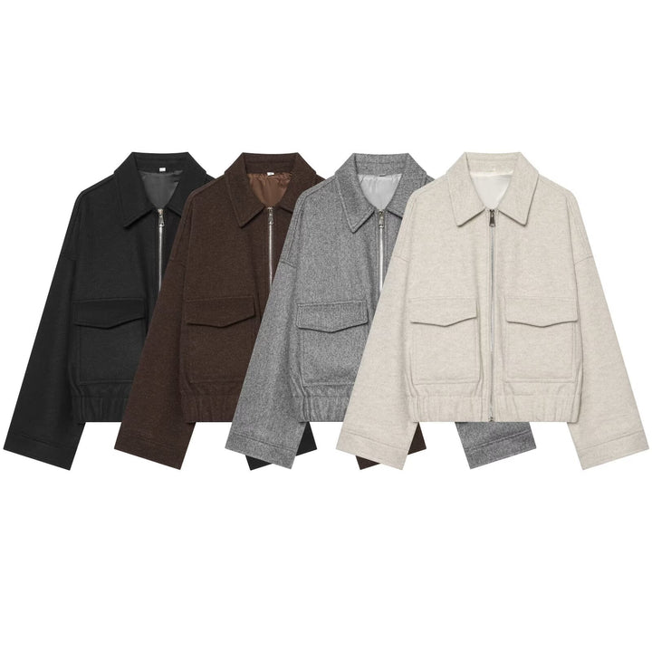 Ladies short jacket made of wool blend with zipper, flap pockets and elastic hem Amarae