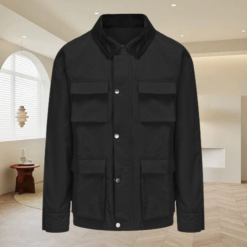 Elegant utility jacket for men with several practical pockets and faux fur collar Lune London