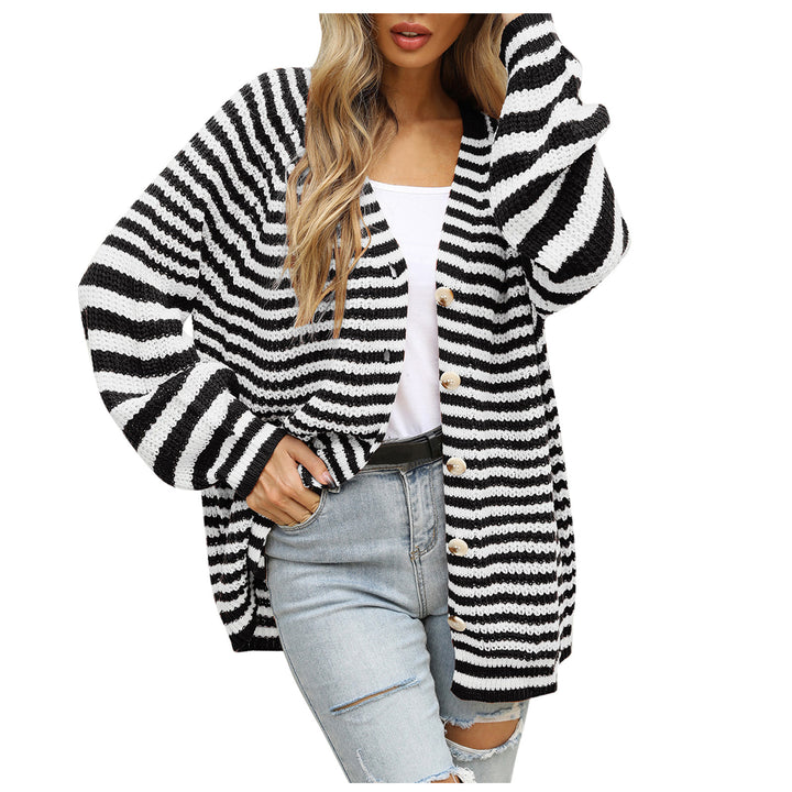 Cardigan décontracté pour femme avec motif à rayures larges et détails de boutons Chic & Stil
