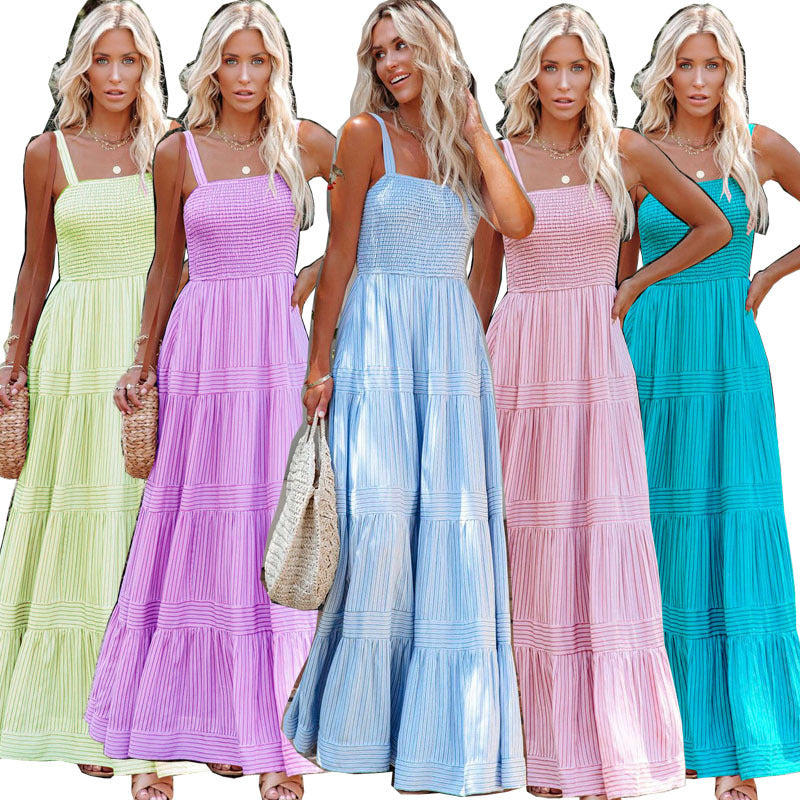 Ladies maxi dress with light ruffle style and elastic bustier Lune London