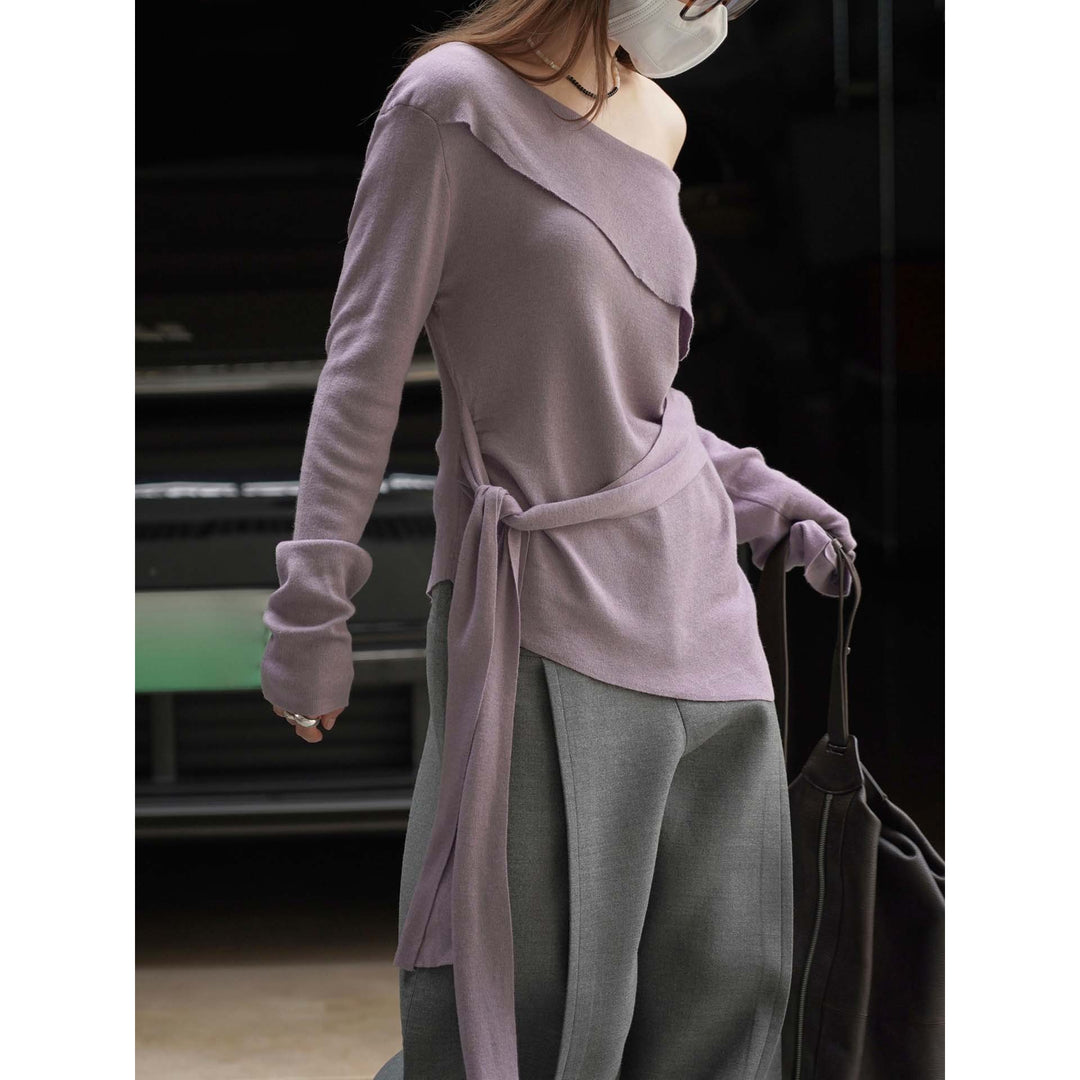 Women's Asymmetric One-Shoulder Fine Knit Top with Ties Amarae