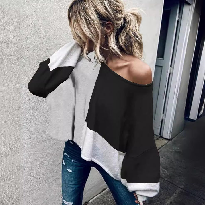 Pull surdimensionné à la mode pour femmes avec une coupe unique et des blocs de couleur contrastés Chic & Stil