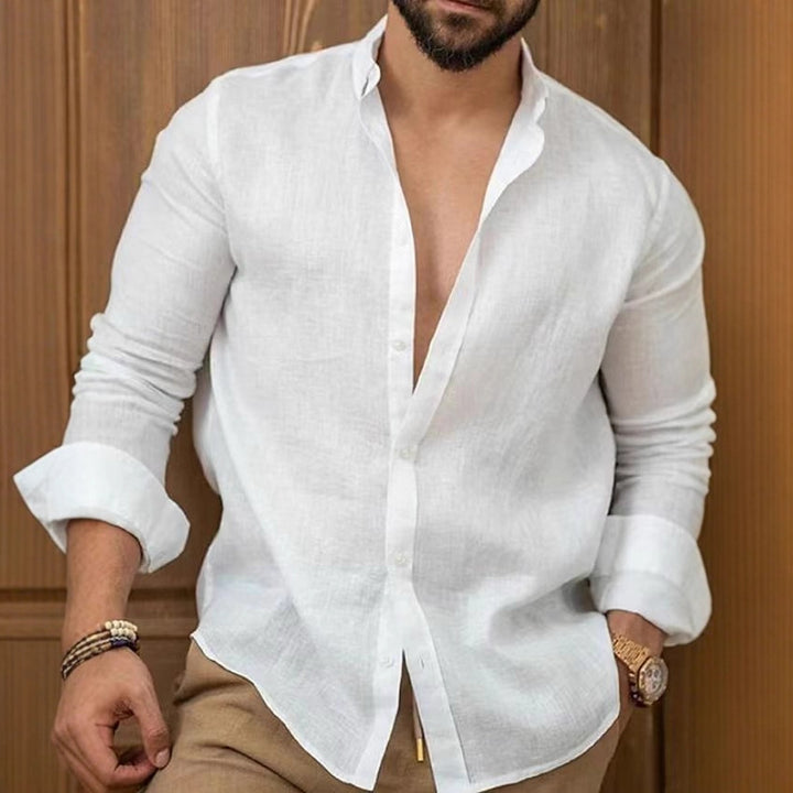 Men's Loose Linen Shirt with Round Hem and Breathable Texture Amarae