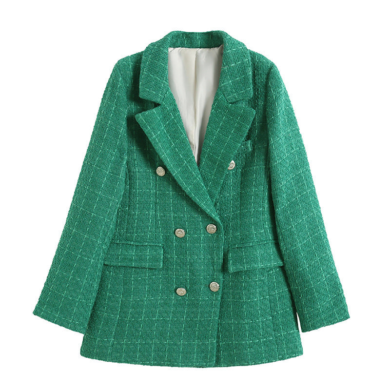 Women’s lined blazer jacket with plaid pattern and practical pockets Lune London