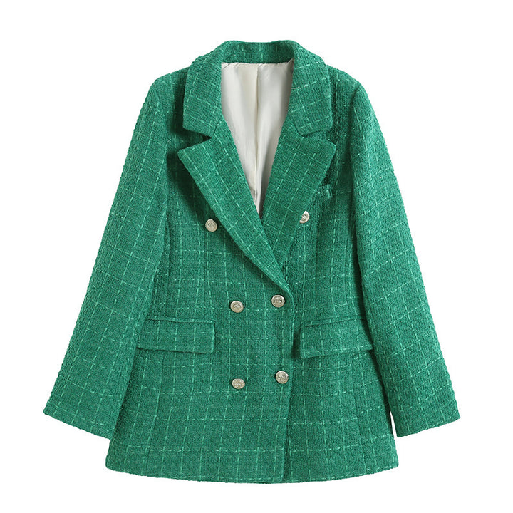 Women’s lined blazer jacket with plaid pattern and practical pockets Lune London