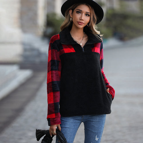 Amarae Women's Plaid Half-Zip Plush Sweater