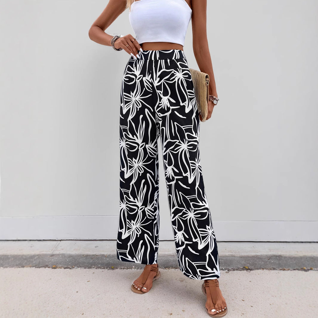Women Wide Leg Floral Printed Pants Lune London