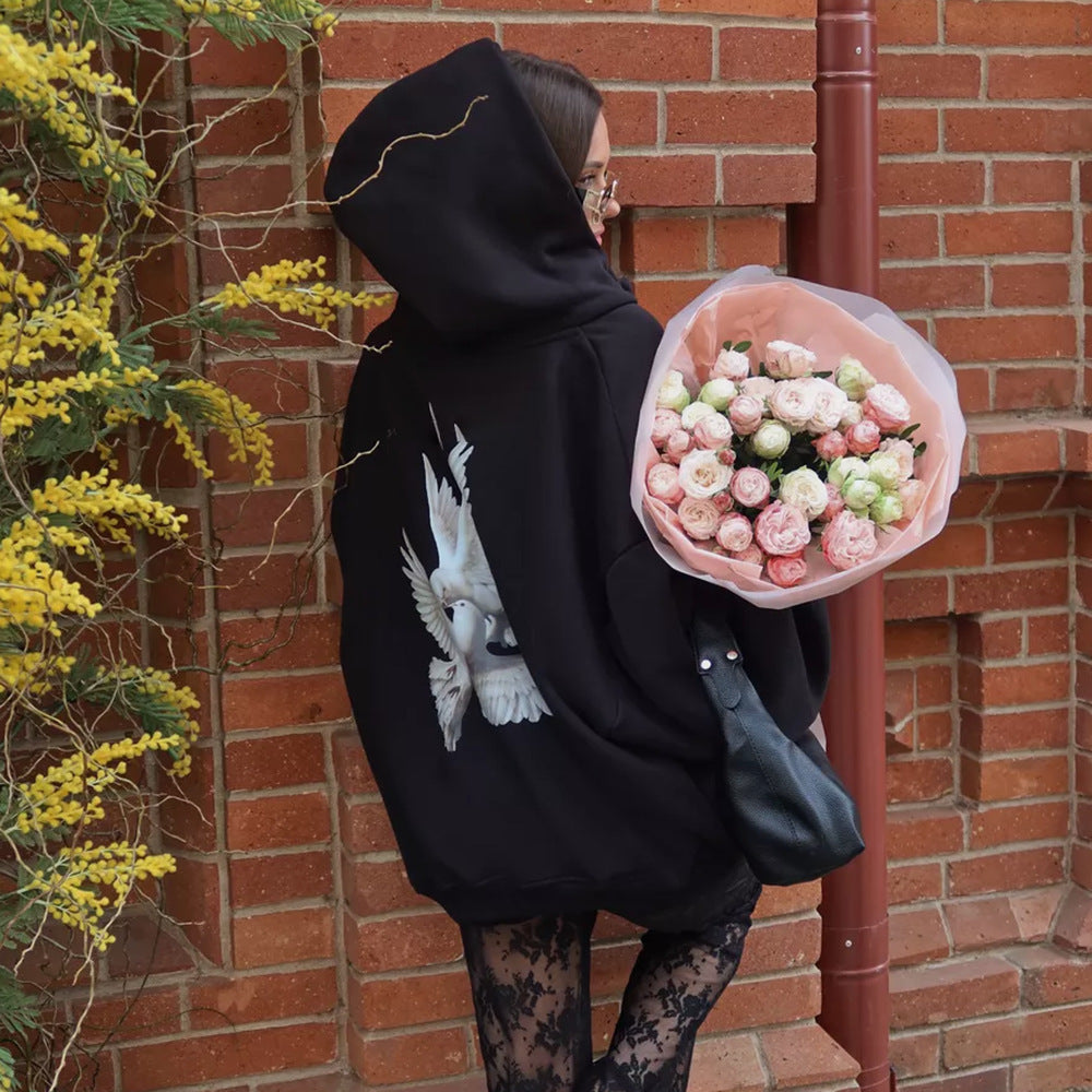 Women's hoodie with creative bird pattern and casual fit Lune London