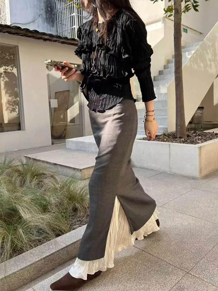 Jupe maxi élégante pour femme avec fentes latérales et look superposé Chic & Stil