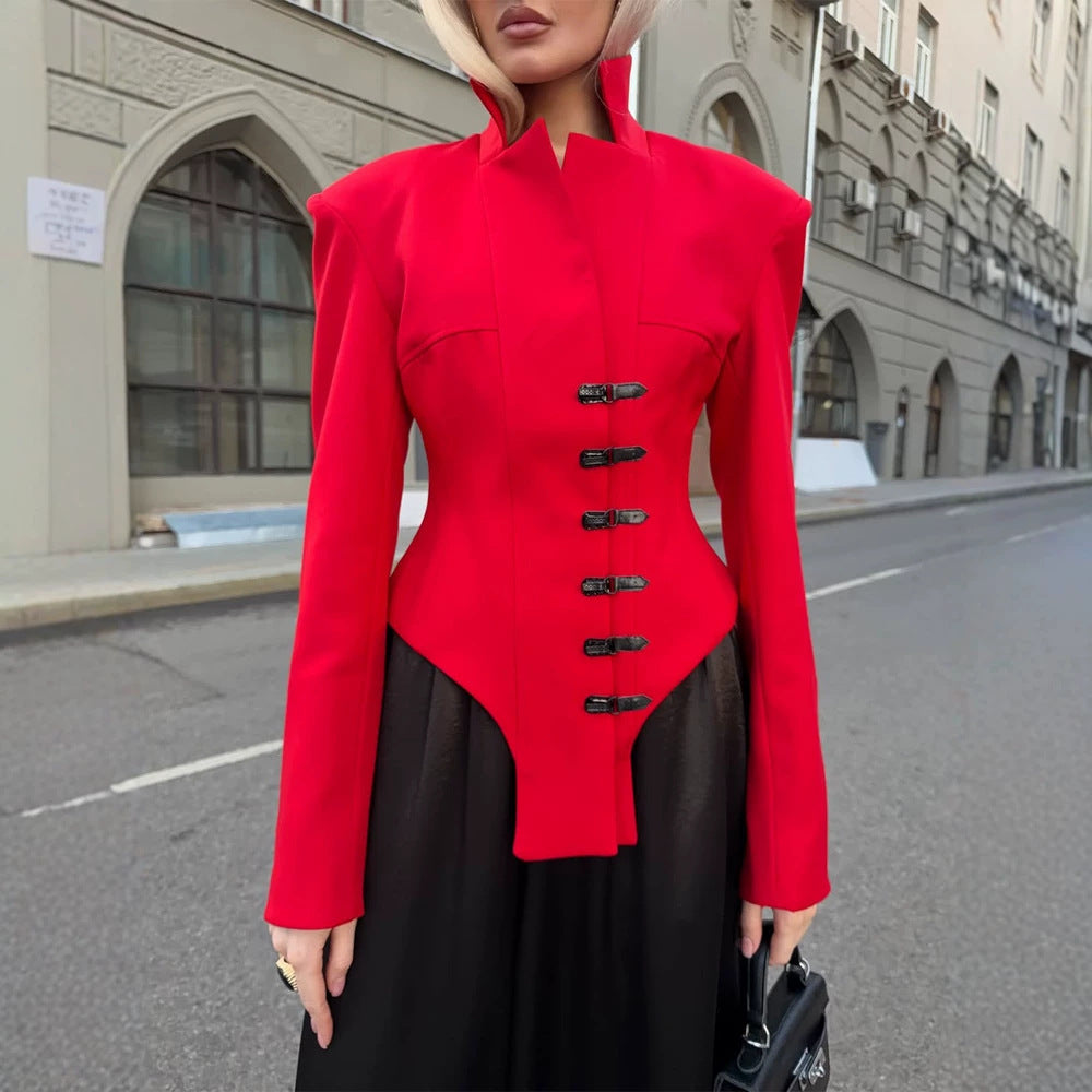 Ladies Tailored Stand Collar Blazer with Corset Tailoring Amarae