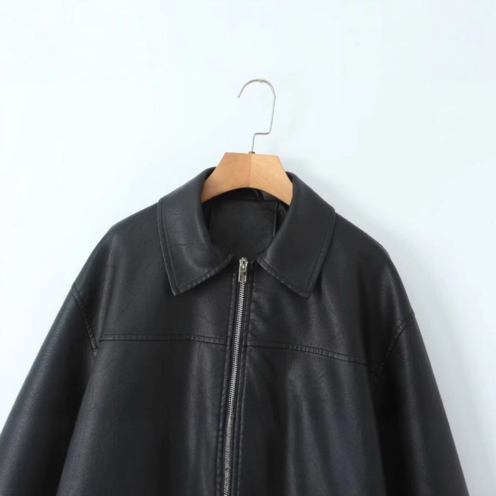 Casual leather jacket for women with elastic hem and practical pockets Lune London