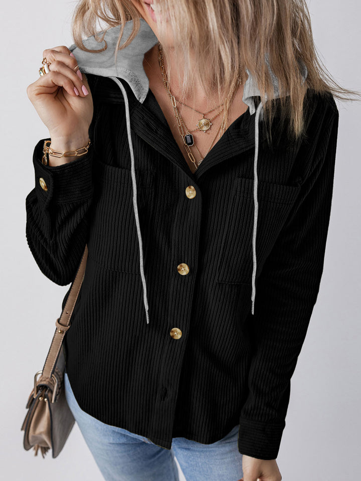 Ladies Casual Long Jacket with Hood and Button Details Lune London