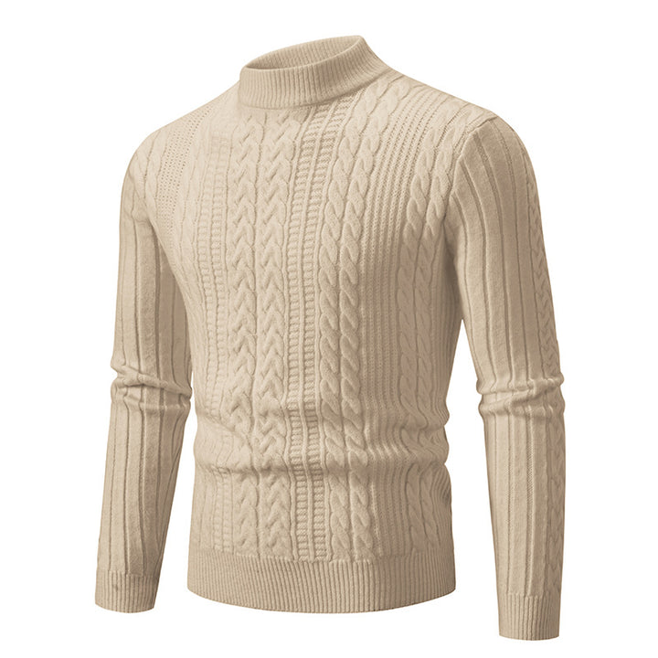 Thick knitted sweater for men with high neck and cable knit pattern Lune London
