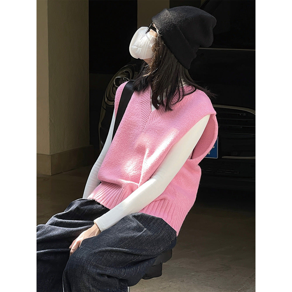 Women's Sleeveless Fine Knit Vest with V-Neck and Ribbed Hem Amarae