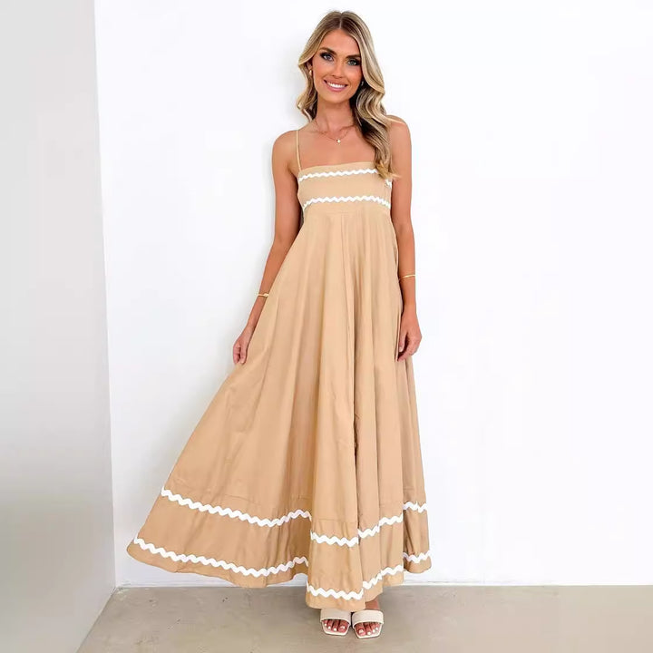 Women's airy long dress with delicate ruffle details and adjustable spaghetti straps Lune London