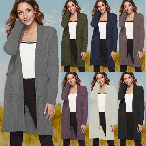 Cardigan féminin en tricot épais avec motif en câble et poches pratiques Chic & Stil