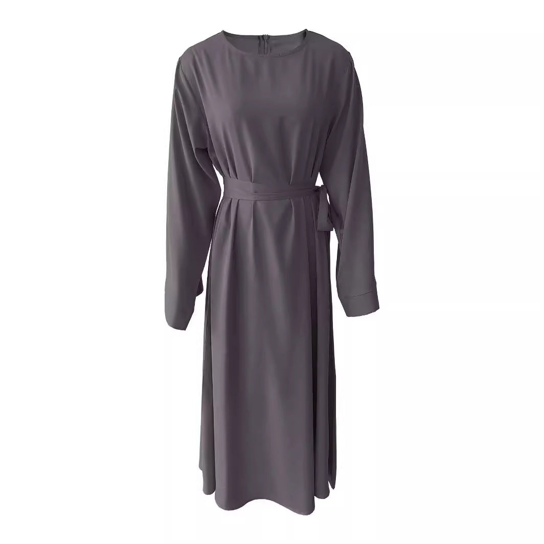 Midi dress for women with an elegant waist belt and long sleeves Lune London