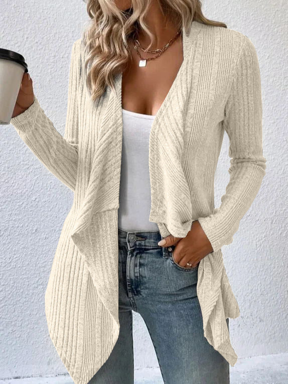 Casual knitted jacket for women with asymmetric hem and open design Lune London